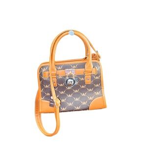 Wendy Keen Monogram Satchel Crossbody Bag Coffee Camel Gold Hardware NEW